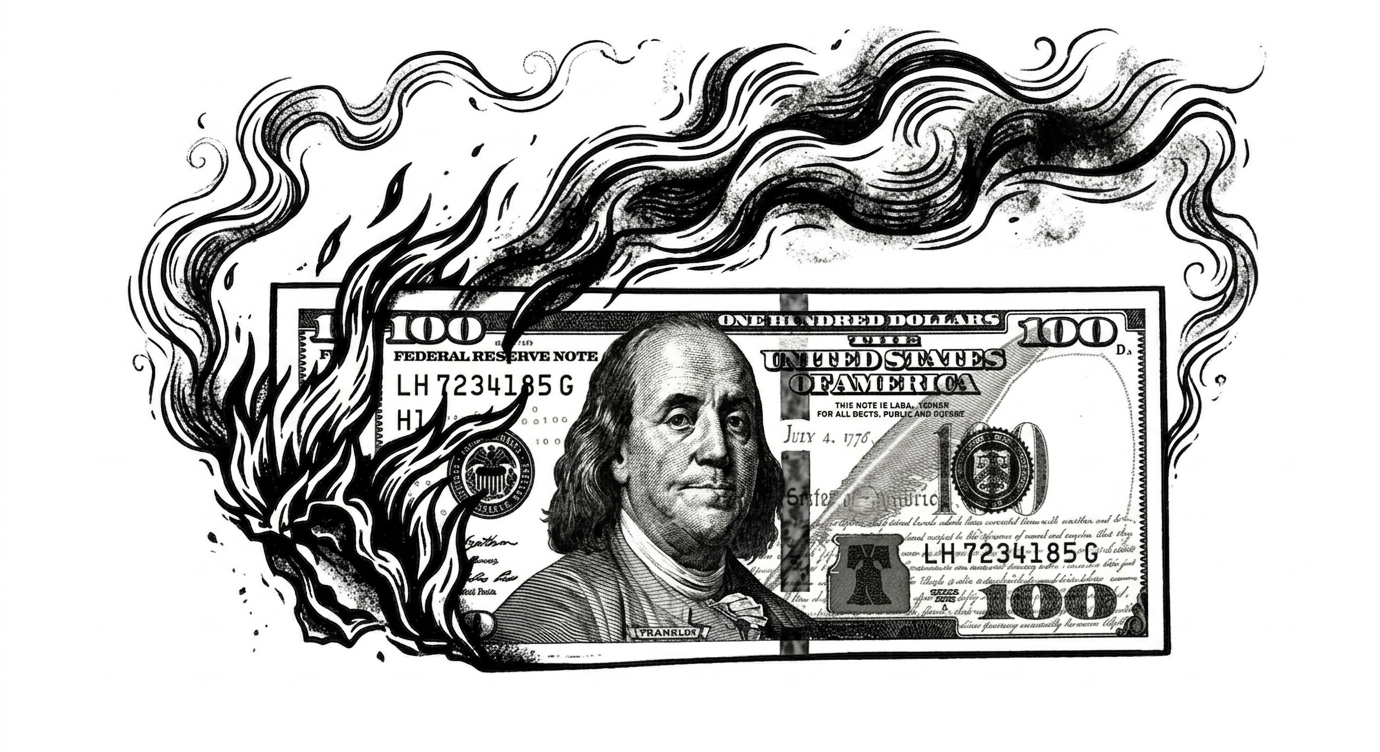 Dollar bill on fire